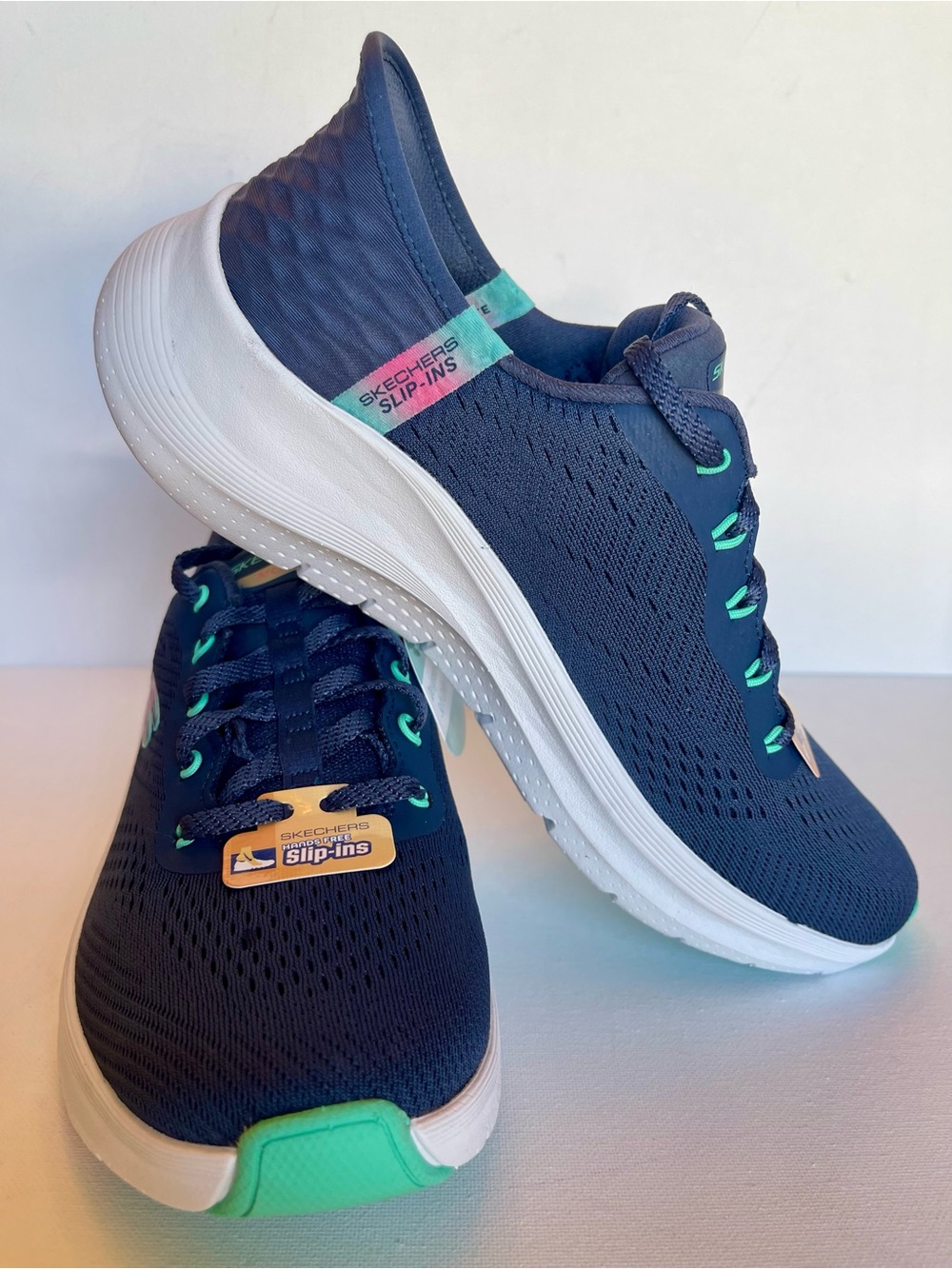 NEW SKECHERS ARCH FIT 2.0 EASY CHIC HANDS FREE SLIP-INS NAVY/TURQUOISE SIZE 8.5 - Picture 3 of 17